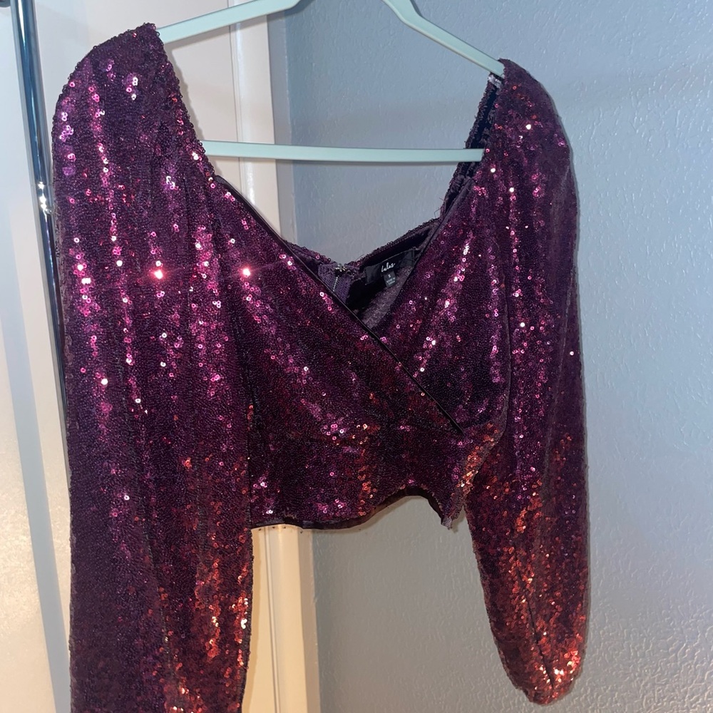Lulus purple sequin wrap top | new